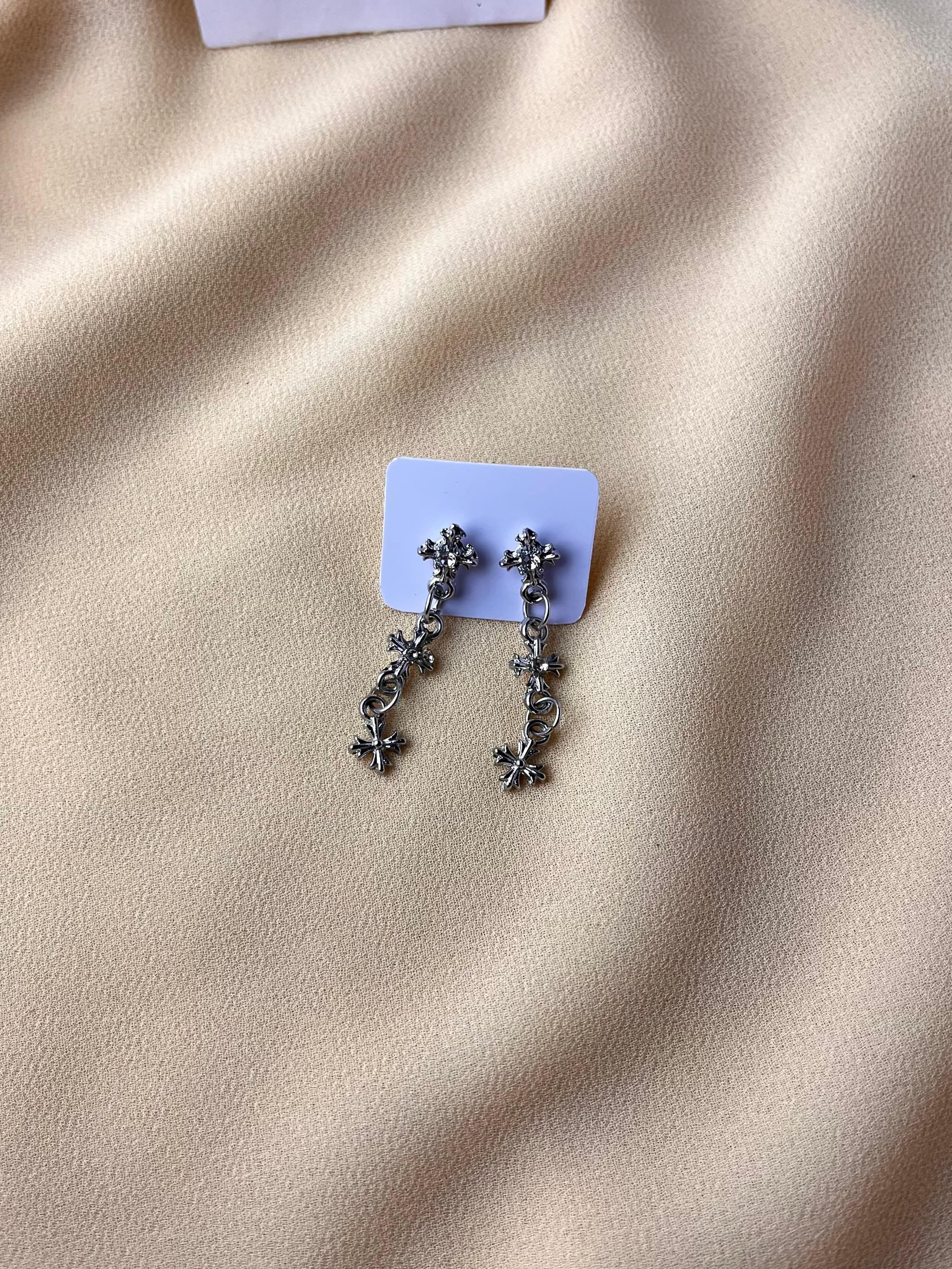 Jenmore Vintage Grunge Triple Cross Drop Statement Earrings