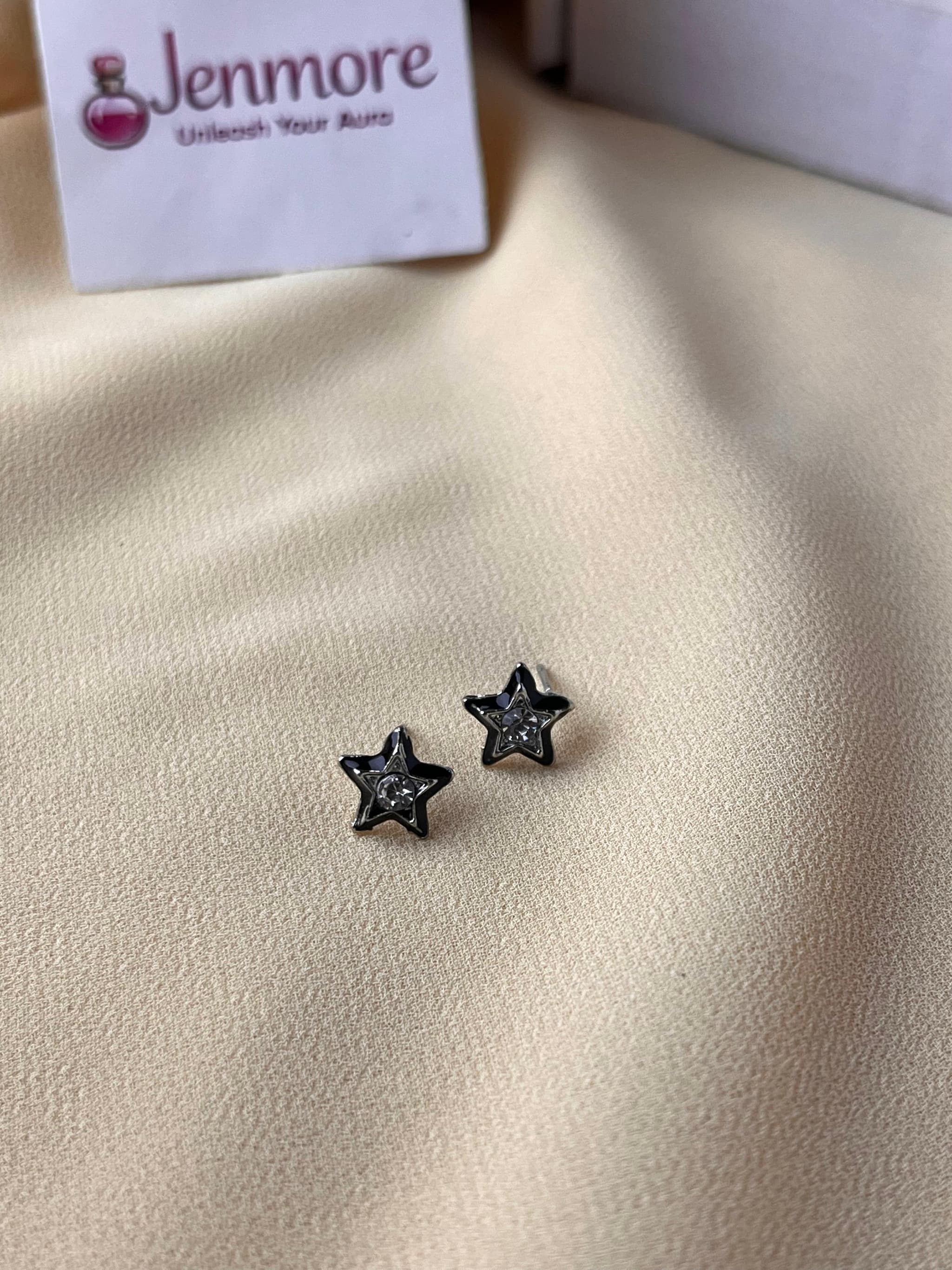 Jenmore Midnight Stella Black Enamel Rhinestone Star Stud Earrings — view 2