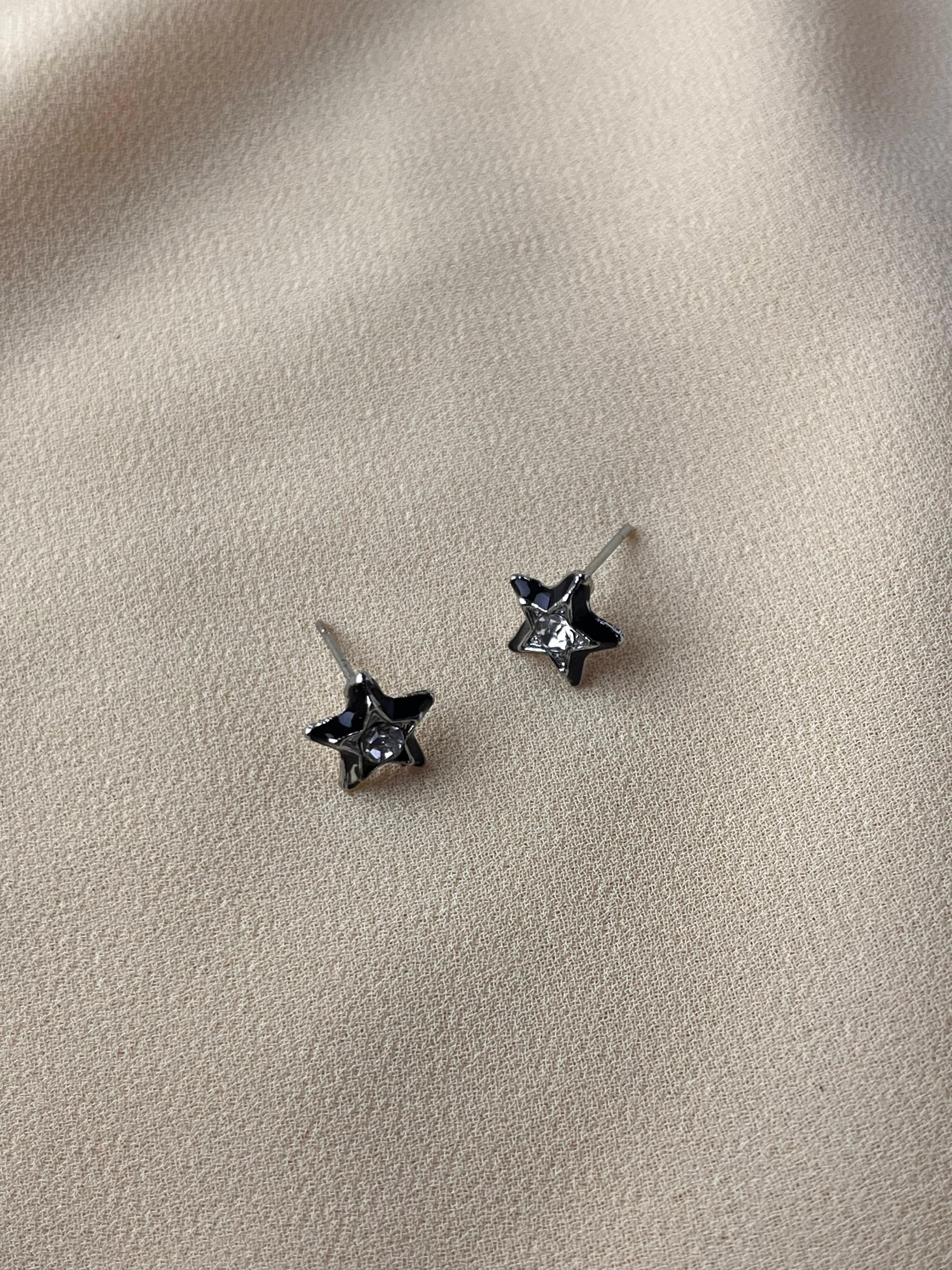 Jenmore Midnight Stella Black Enamel Rhinestone Star Stud Earrings — view 3