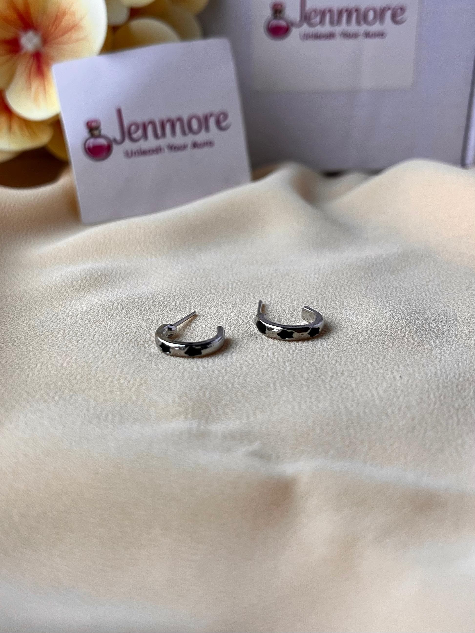 Jenmore Midnight Eclipse Black Star Inlay C-Hoop Earrings