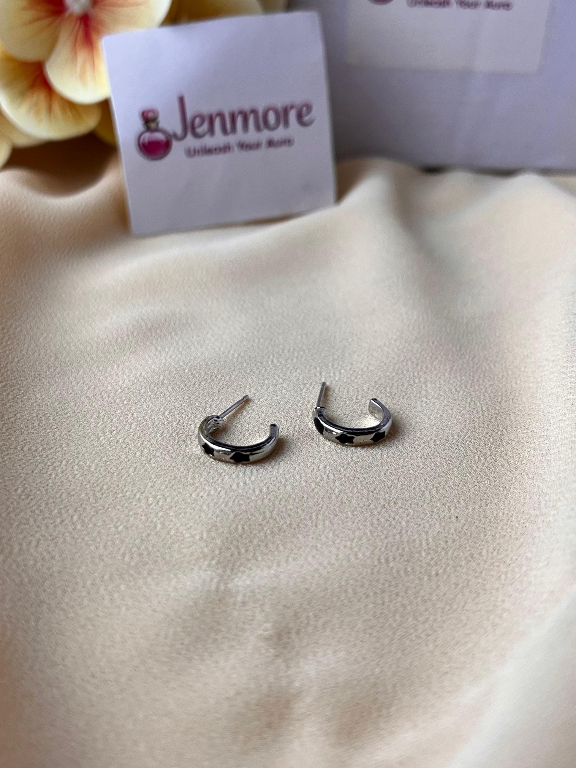 Jenmore Midnight Eclipse Black Star Inlay C-Hoop Earrings — view 2