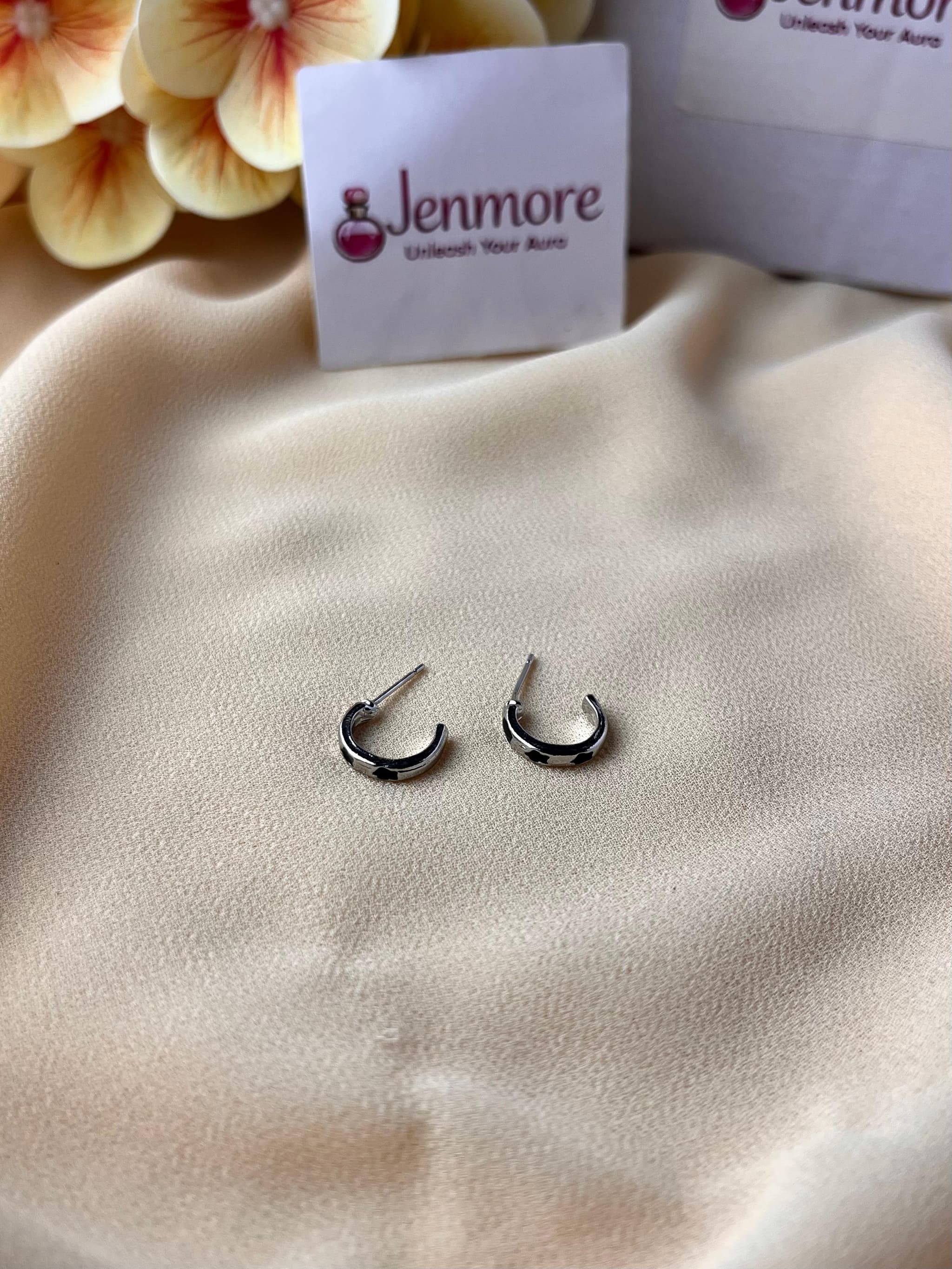 Jenmore Midnight Eclipse Black Star Inlay C-Hoop Earrings — view 3
