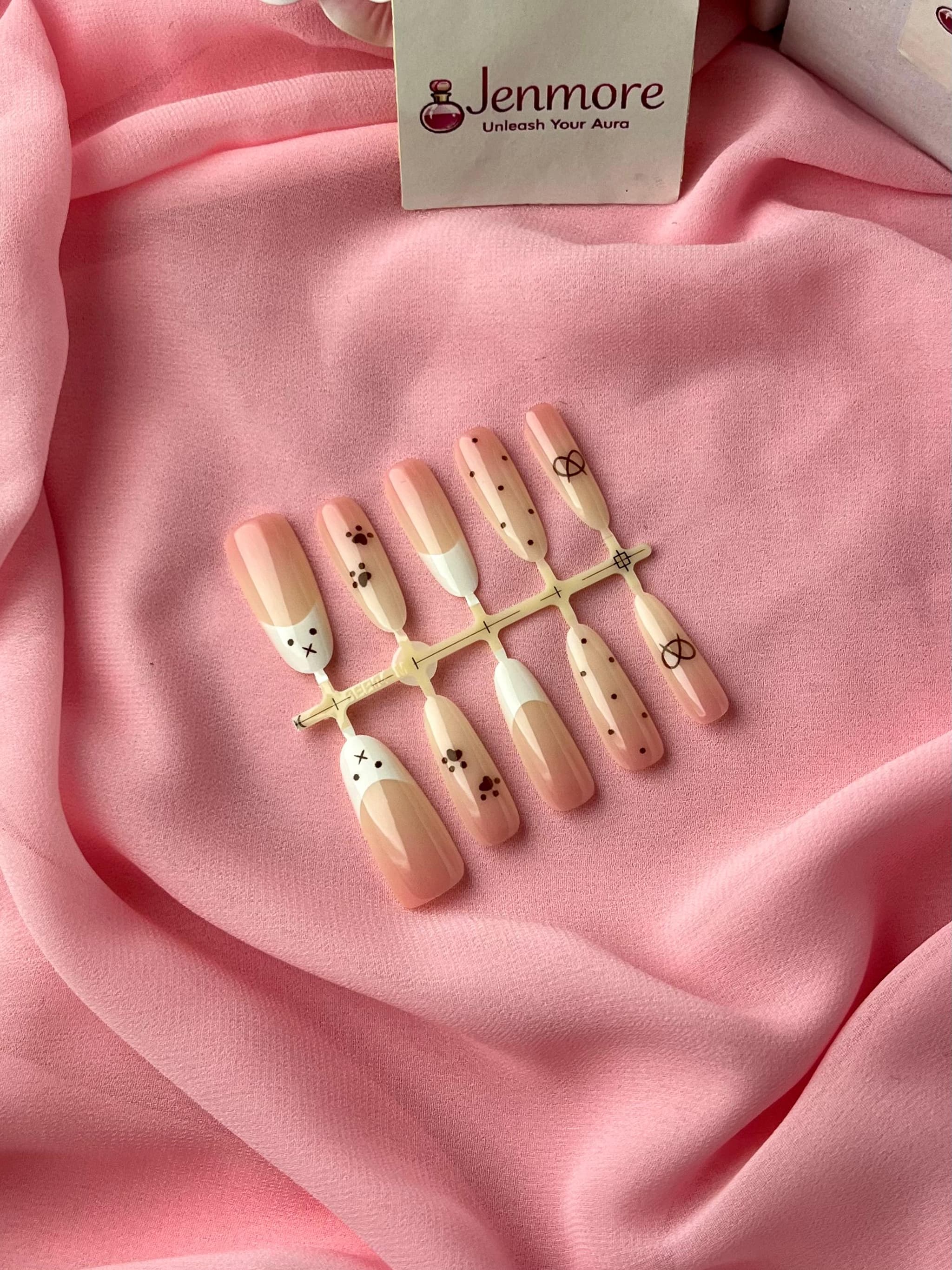 Jenmore Sweet Miffy Pastel Nude Coquette Press-On Nail Set (Includes Nail Glue)