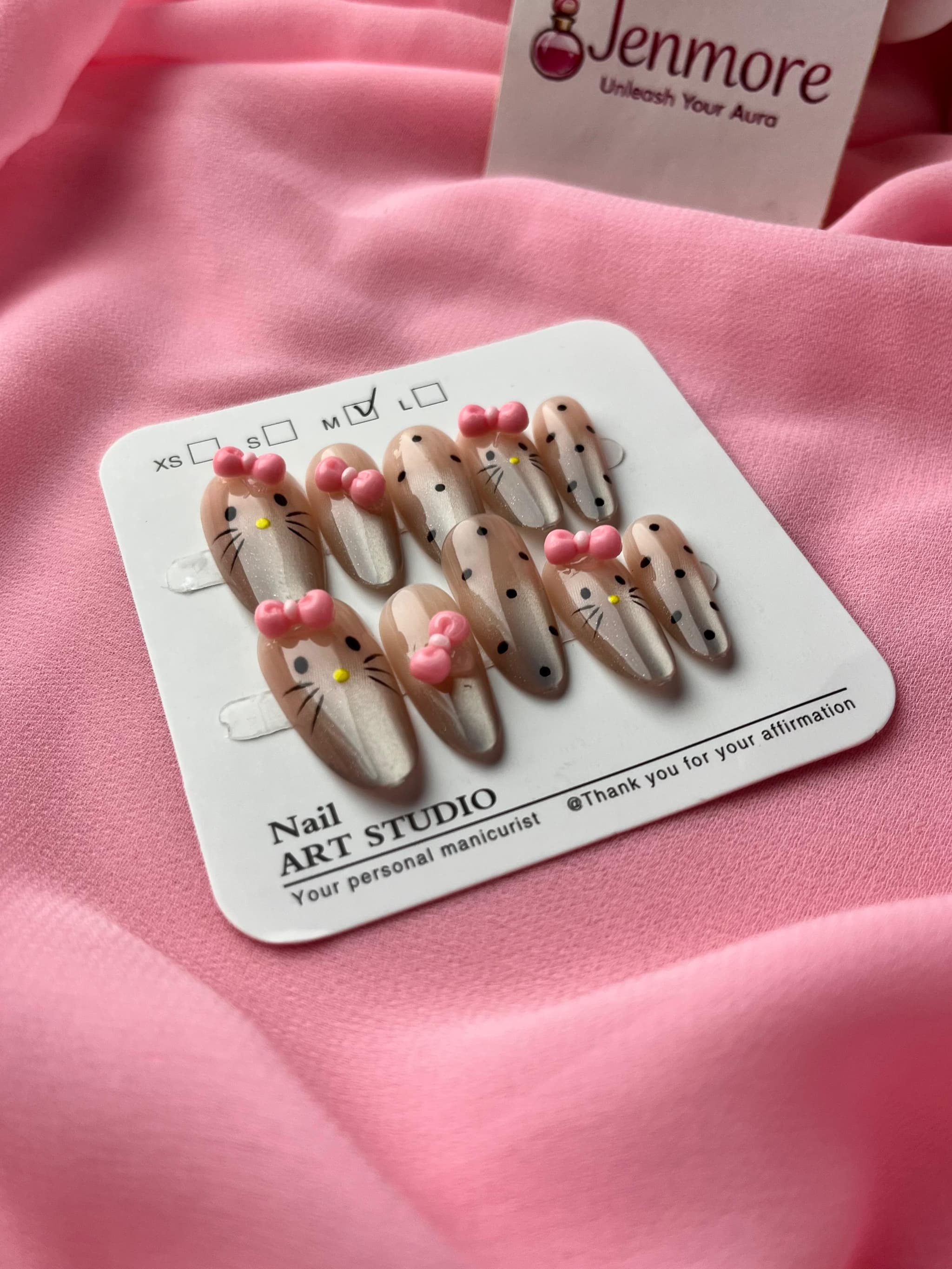 Jenmore Kitty Charm Pastel Nude Press-On Nail Set (Includes Nail Glue)