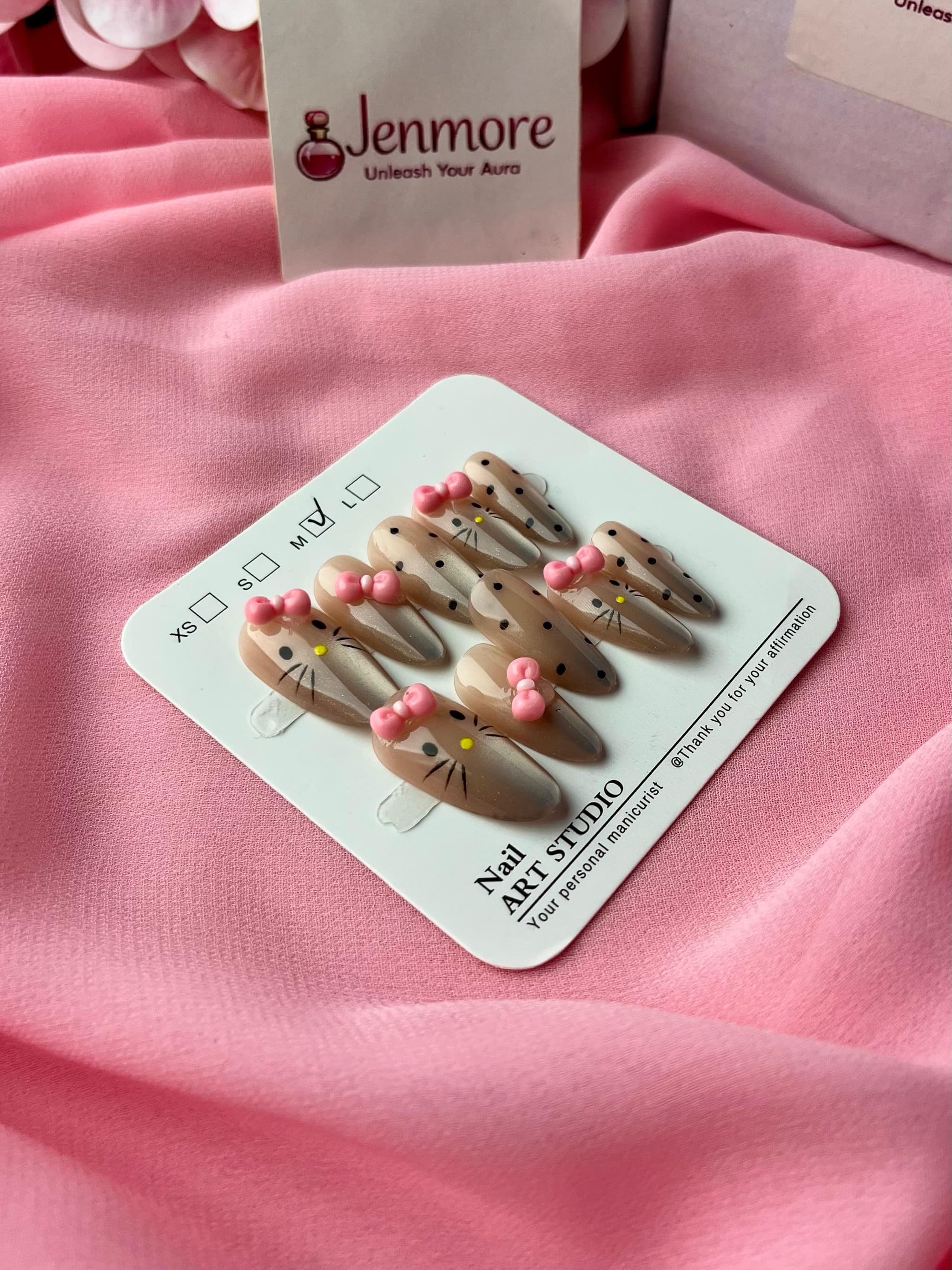 Jenmore Kitty Charm Pastel Nude Press-On Nail Set (Includes Nail Glue) — view 2