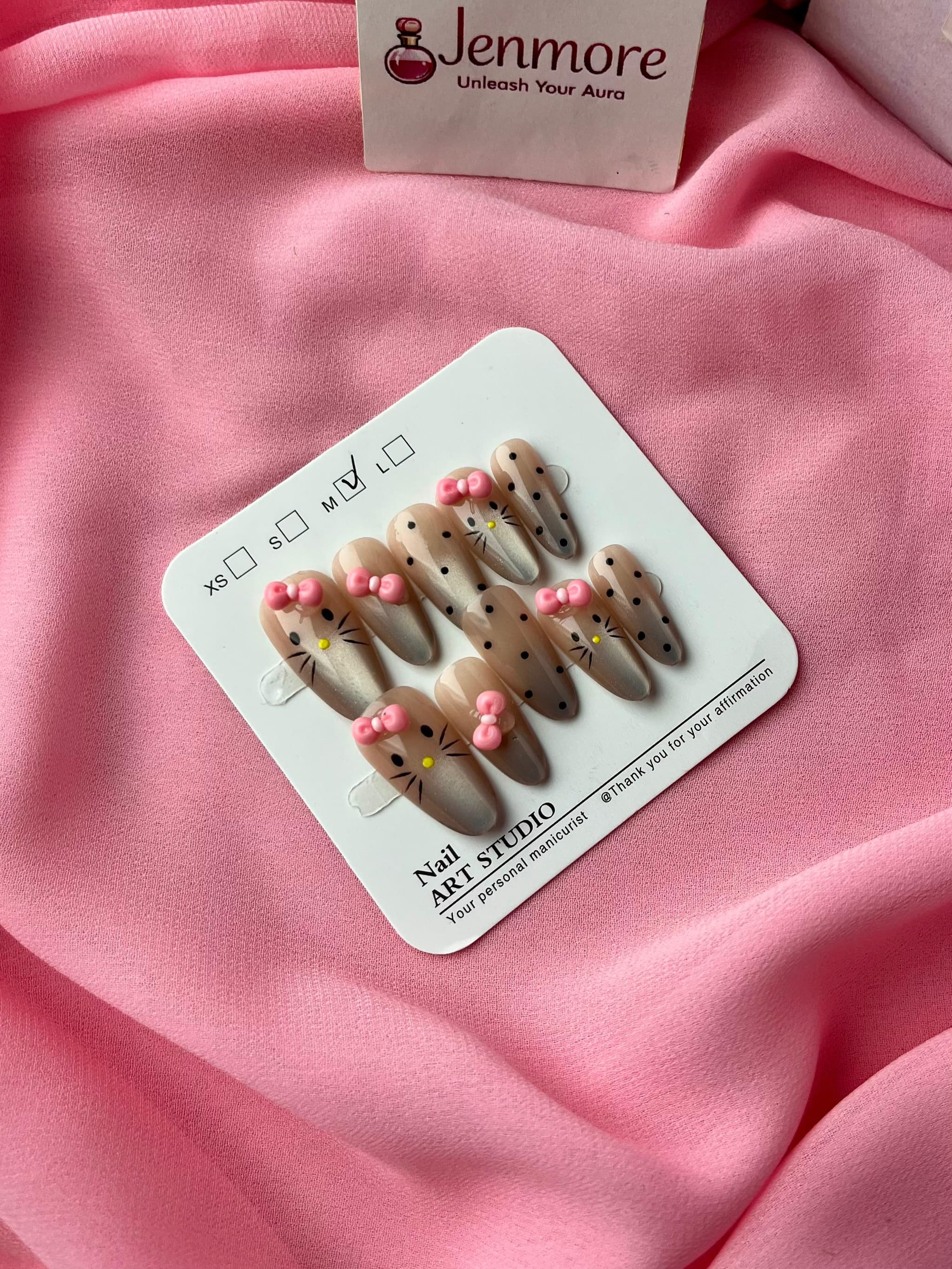 Jenmore Kitty Charm Pastel Nude Press-On Nail Set (Includes Nail Glue) — view 3