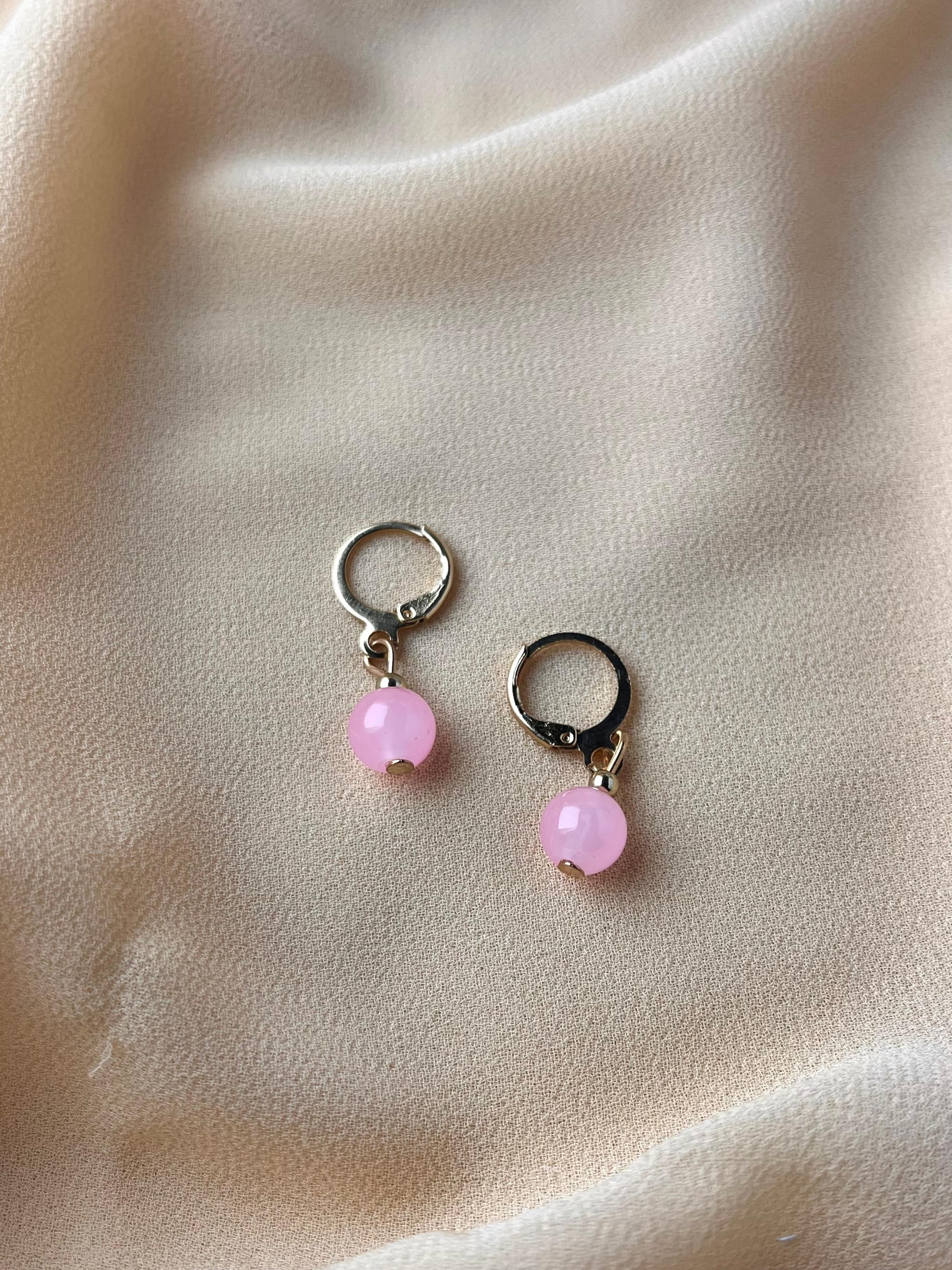 Jenmore Sweetheart Rose Quartz Orb Leverback Drop Earrings