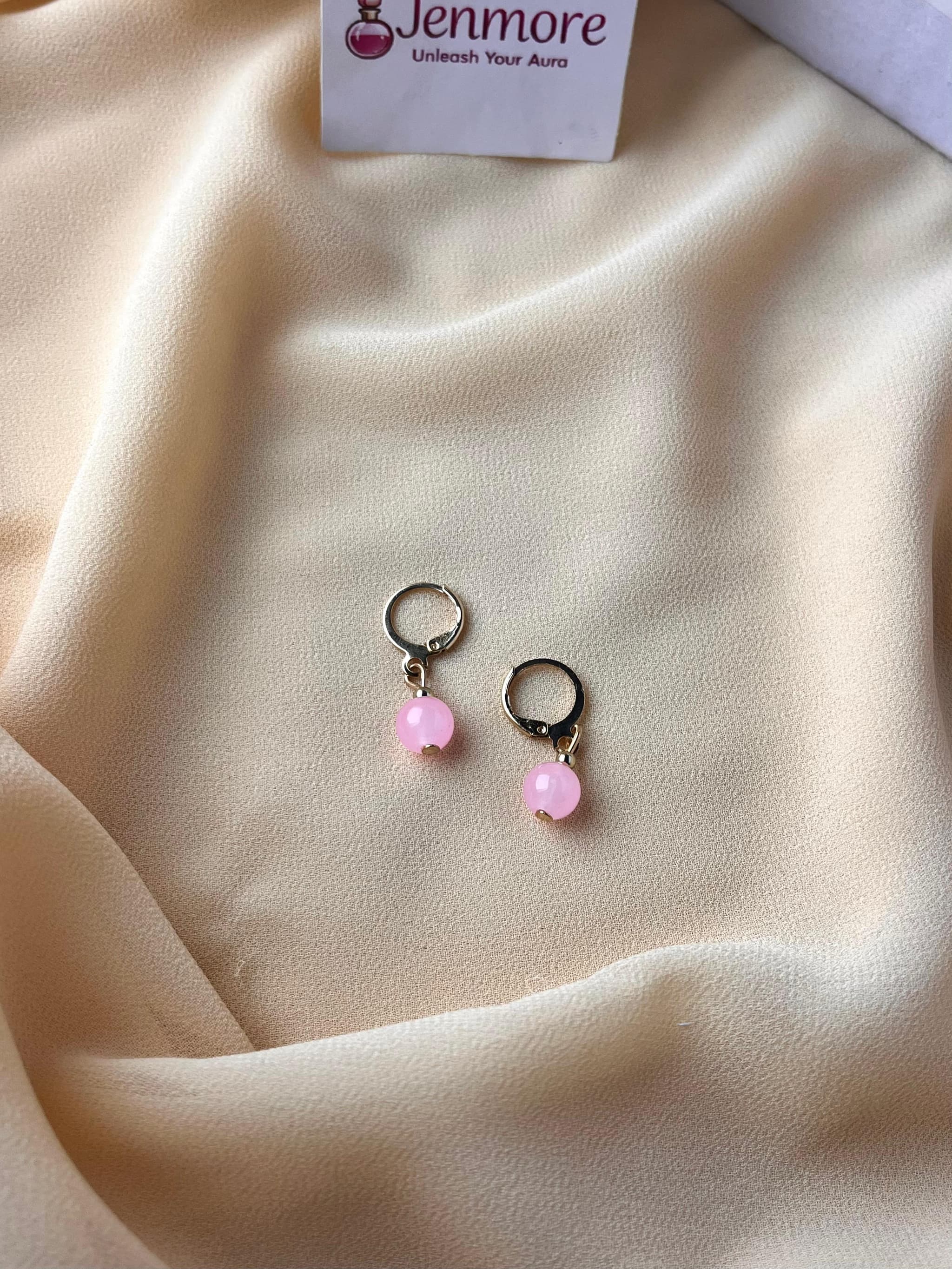Jenmore Sweetheart Rose Quartz Orb Leverback Drop Earrings — view 2