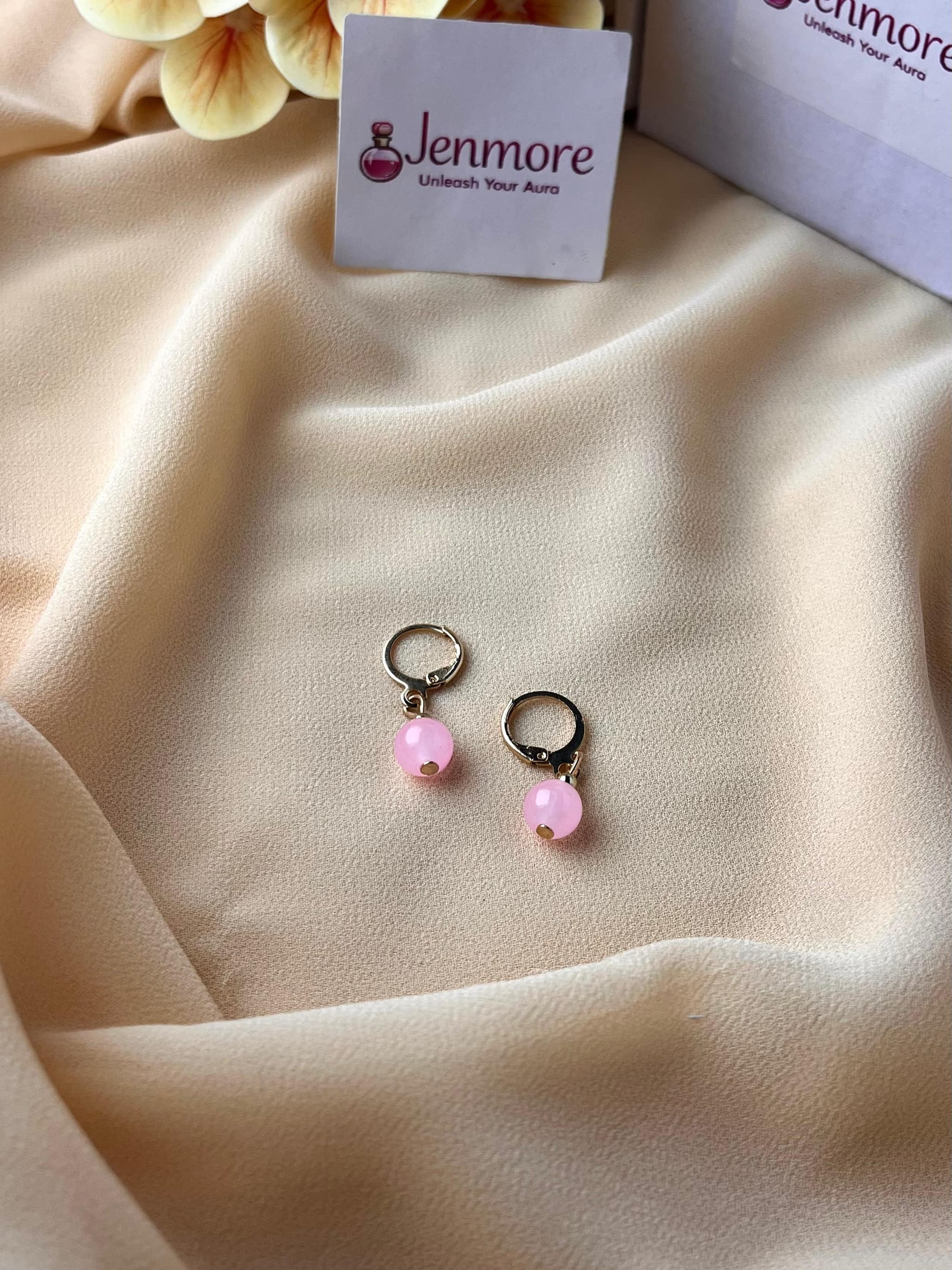 Jenmore Sweetheart Rose Quartz Orb Leverback Drop Earrings — view 3