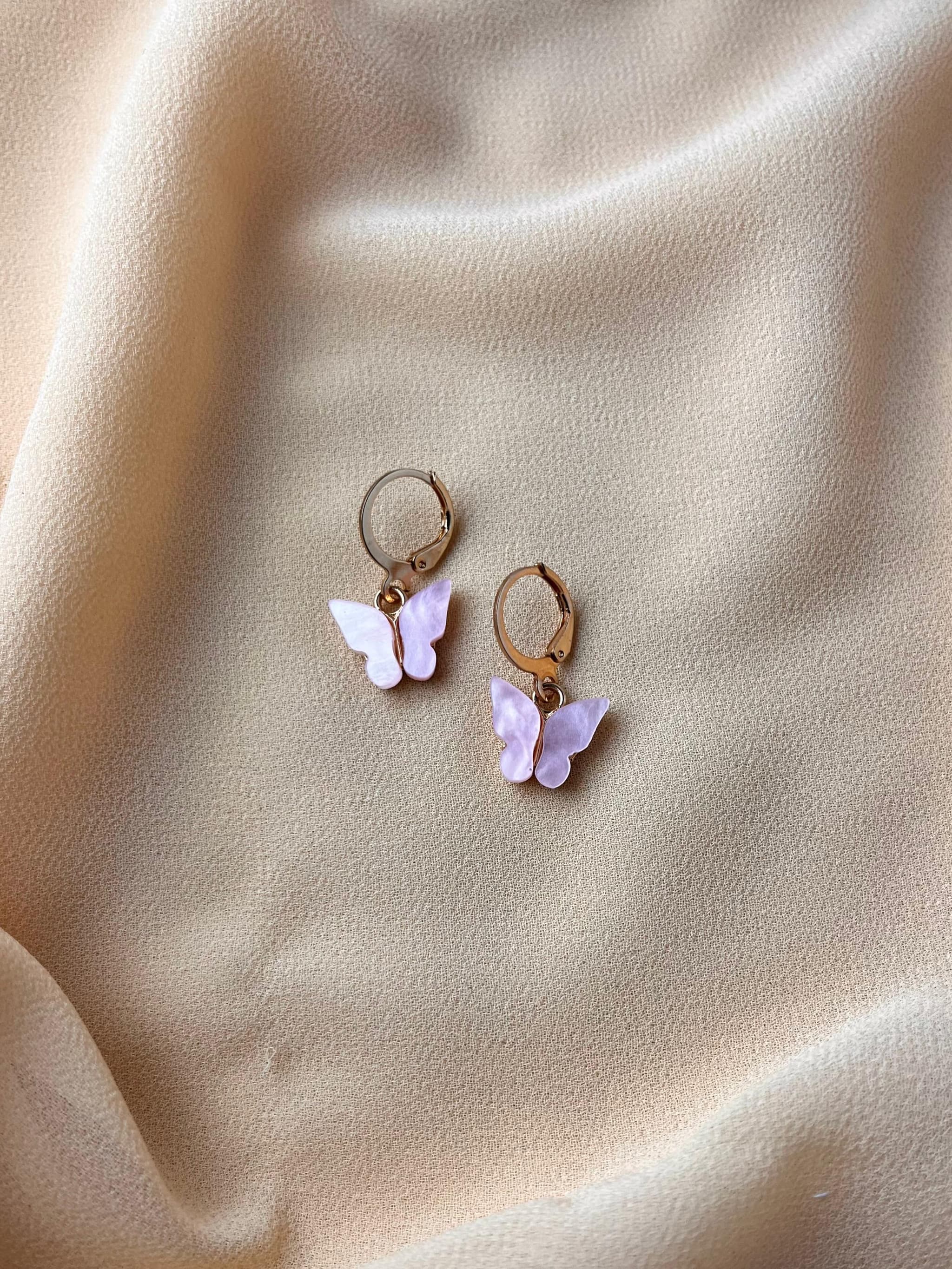 Jenmore Pastel Lilac Acrylic Butterfly Leverback Drop Earrings