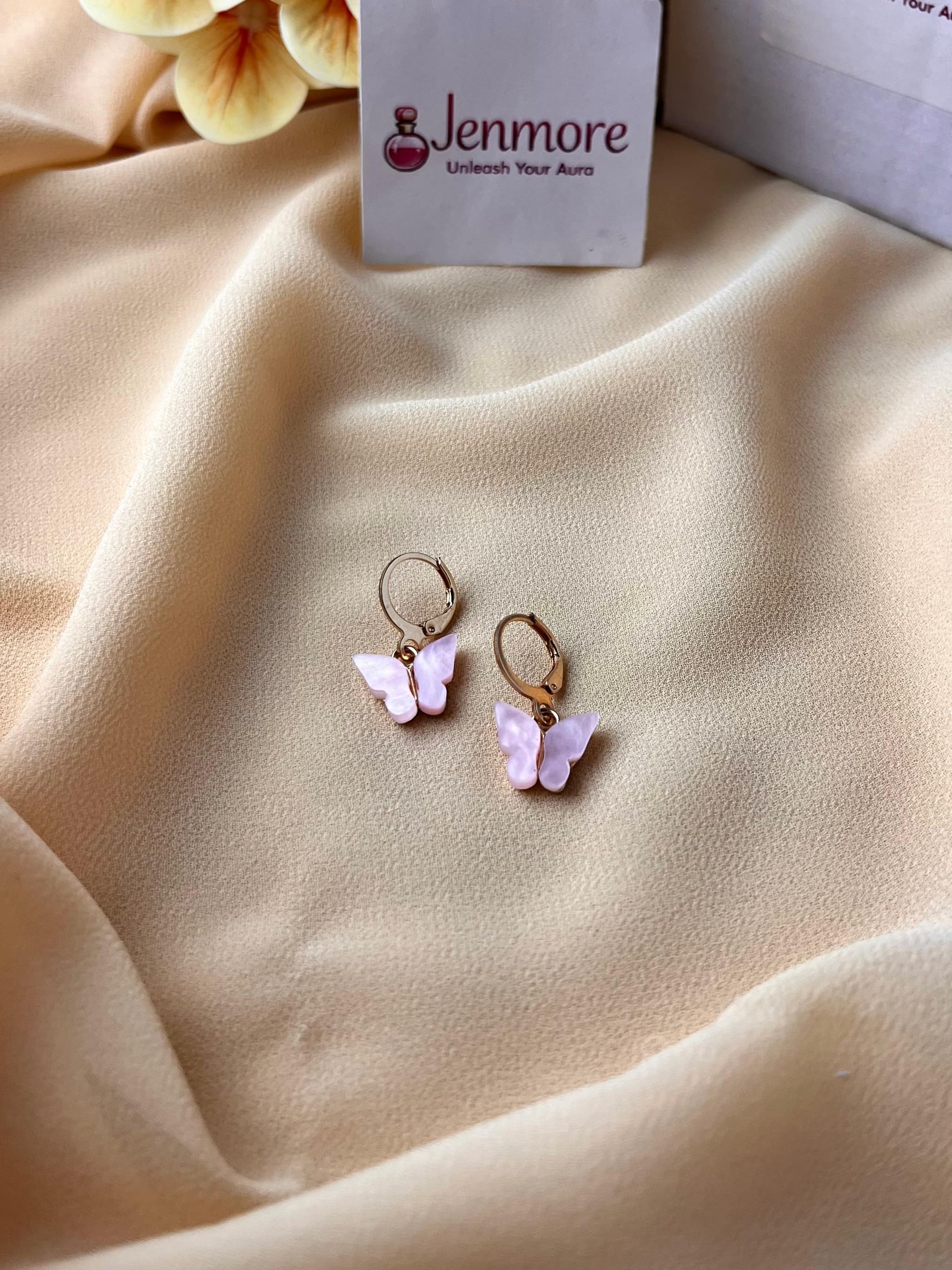 Jenmore Pastel Lilac Acrylic Butterfly Leverback Drop Earrings — view 2