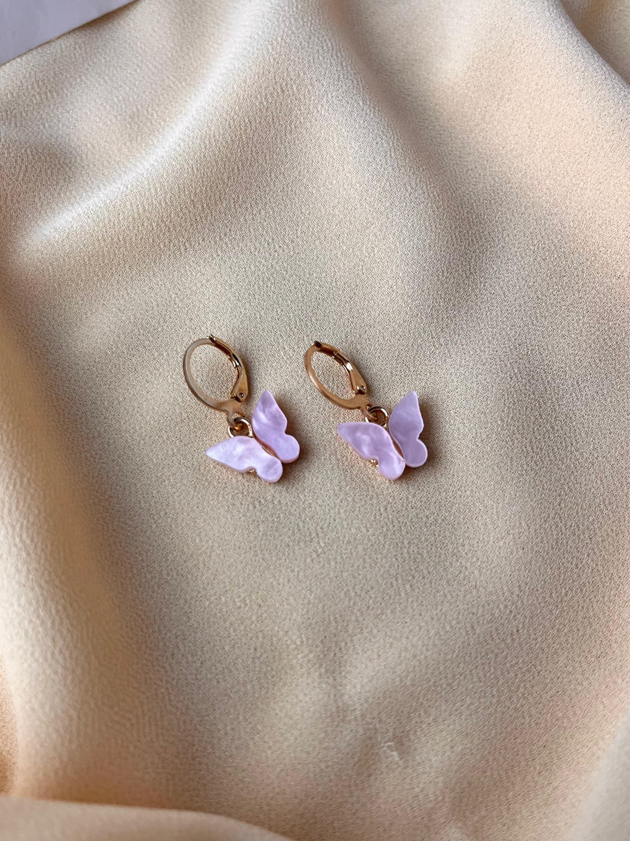 Jenmore Pastel Lilac Acrylic Butterfly Leverback Drop Earrings — view 3