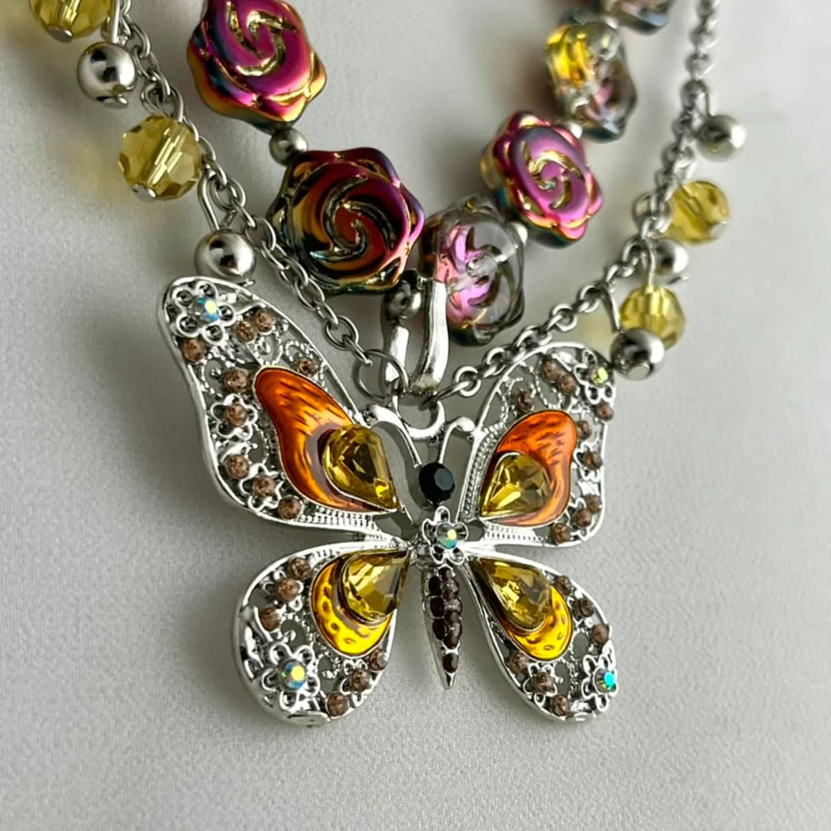 Jenmore Vintage Iridescence Liquid Silver Butterfly Necklace