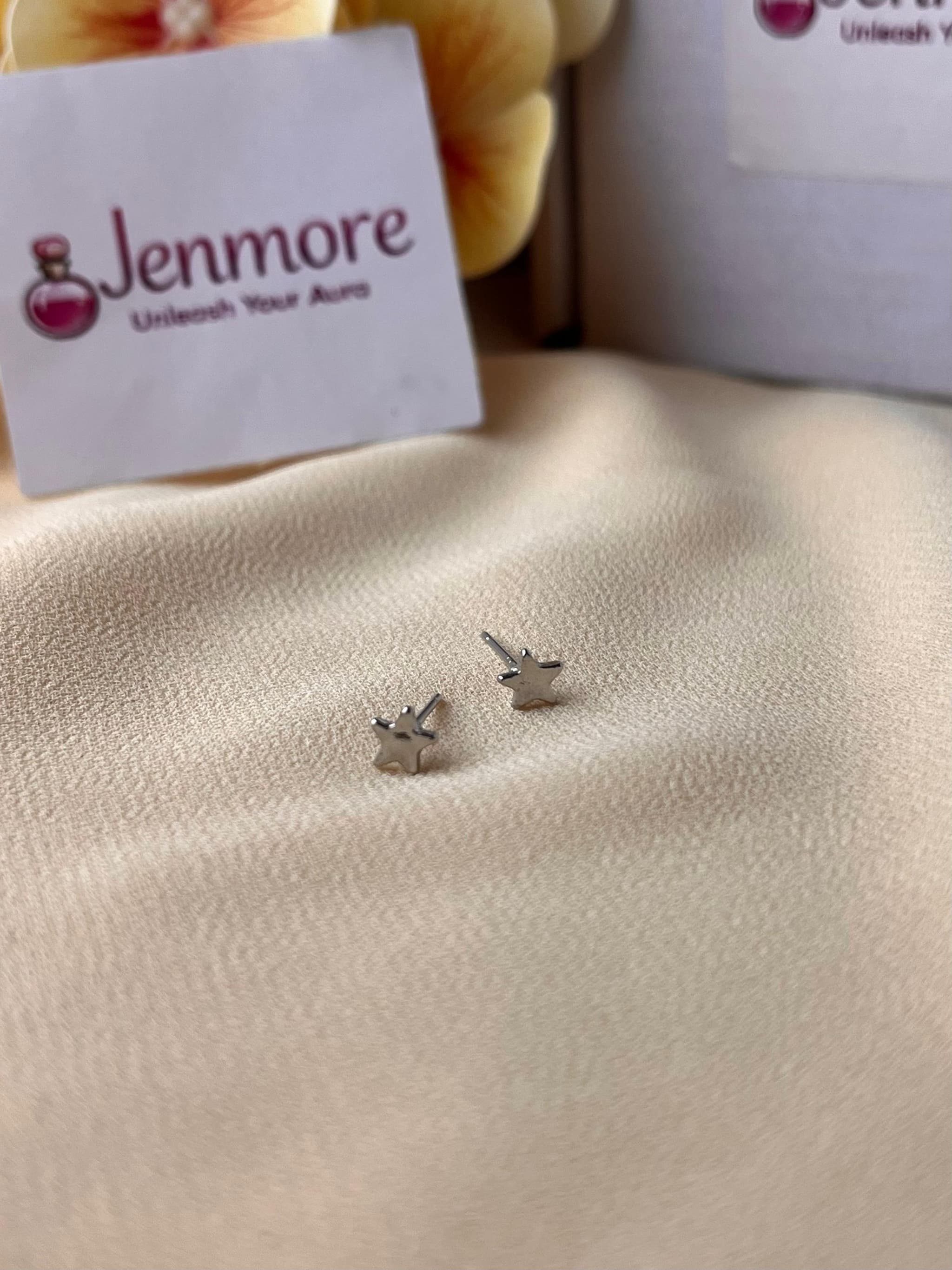 Jenmore Cosmic Minimalist High-Shine Metallic Star Stud Earrings — view 2