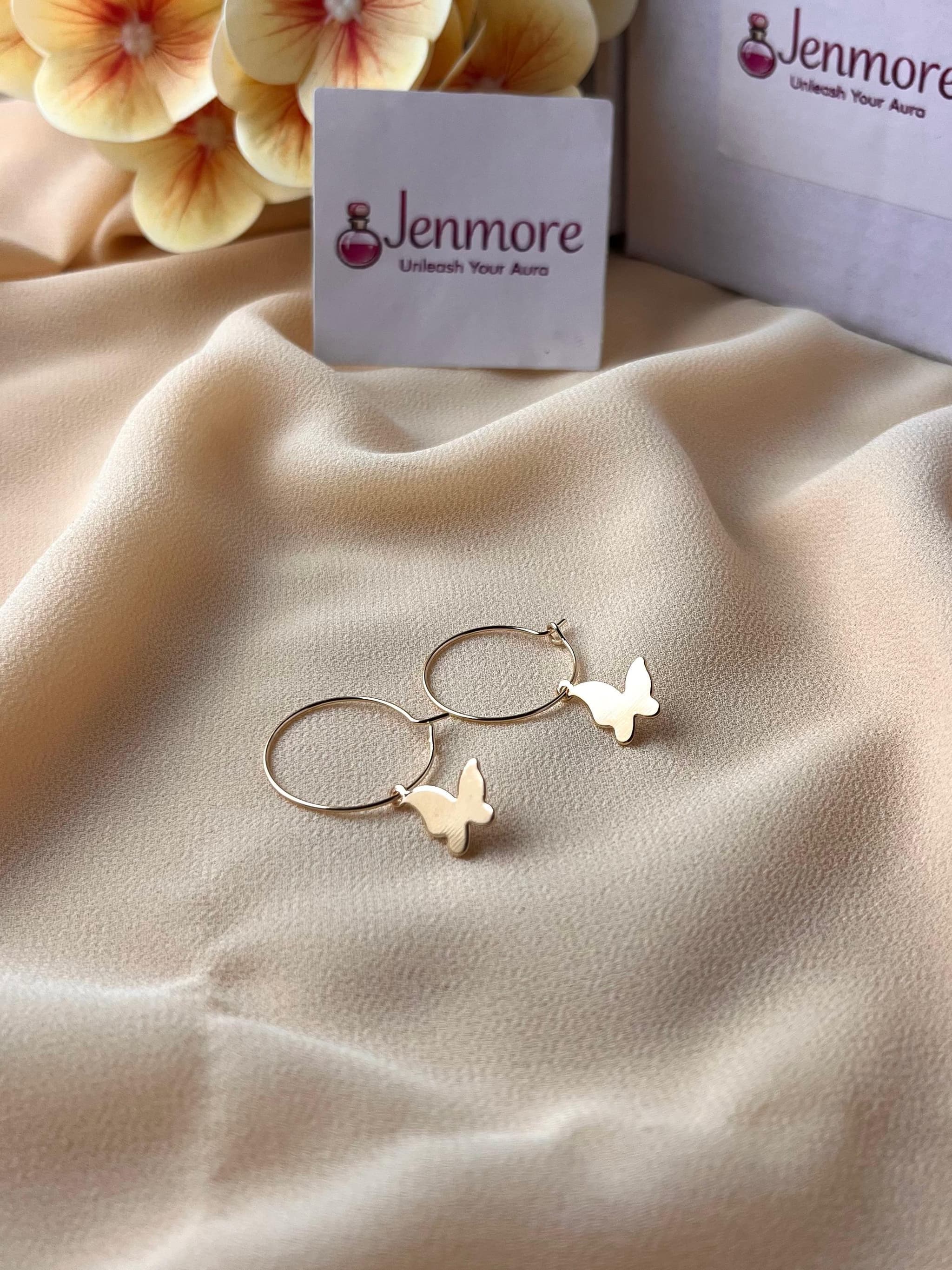 Jenmore Ethereal Meadow Butterfly Drop Hoop Earrings — view 2