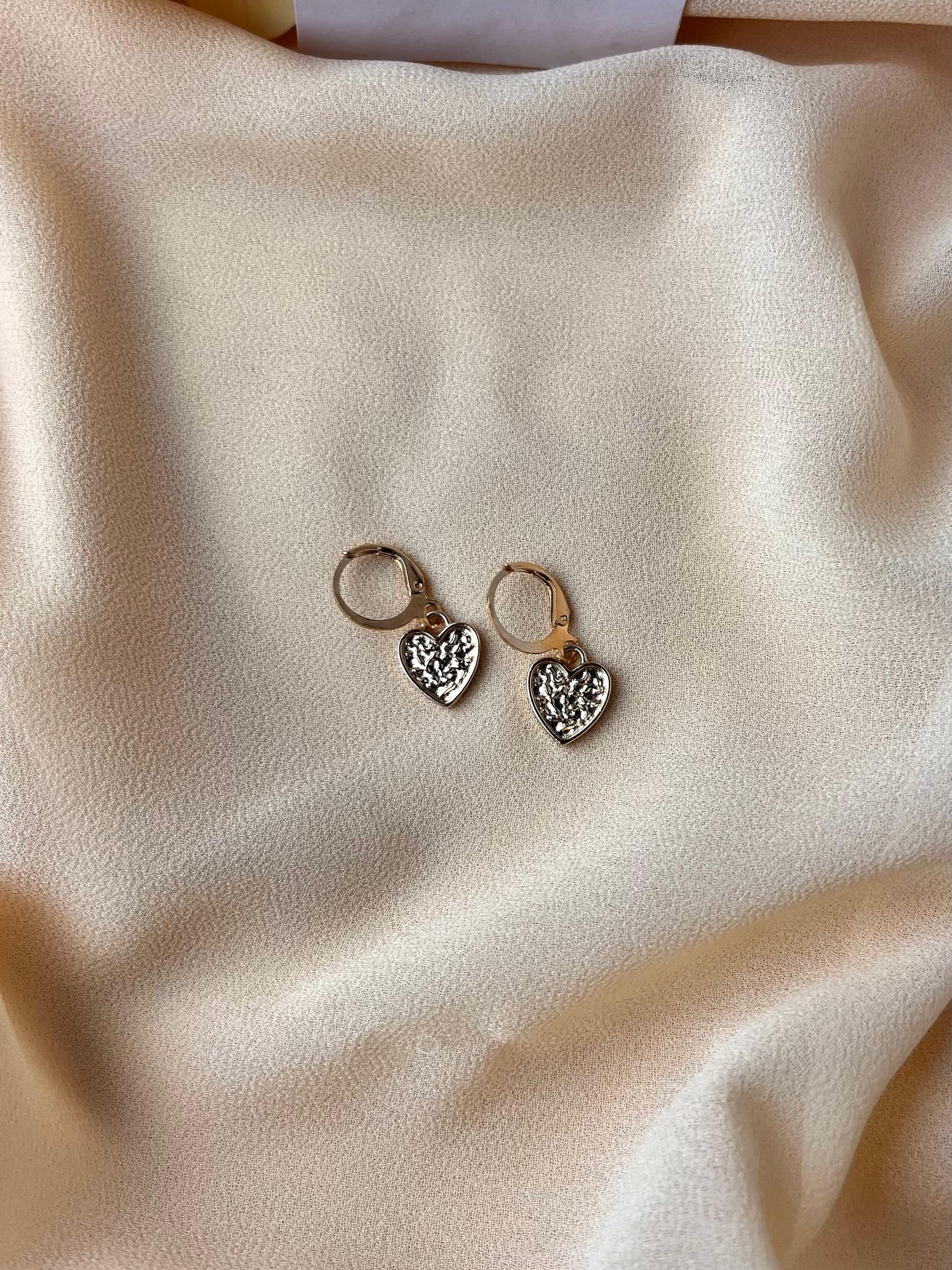 Jenmore Melted Texture Heart Leverback Drop Earrings