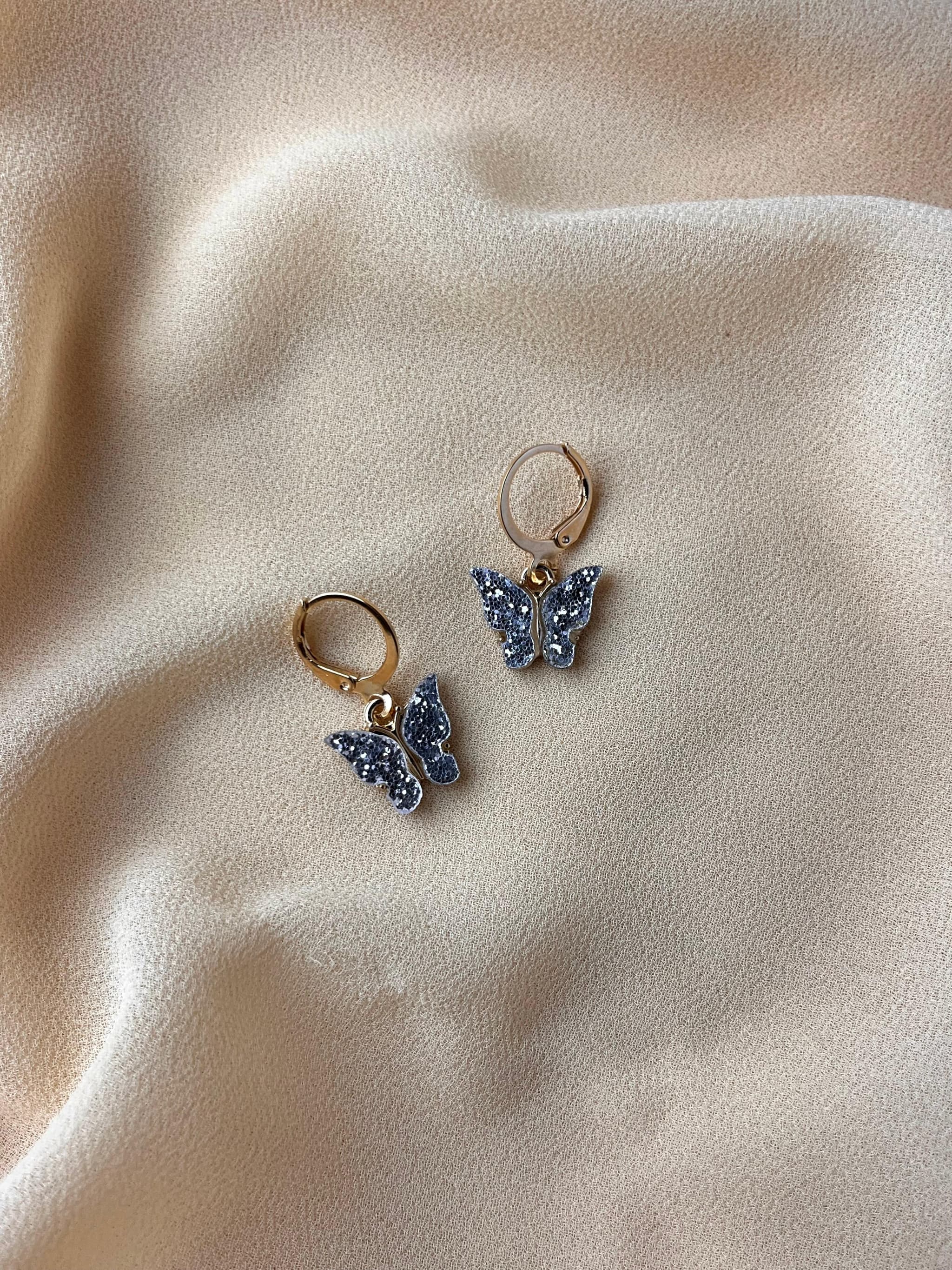 Jenmore Crystal Glitz Butterfly Leverback Drop Earrings