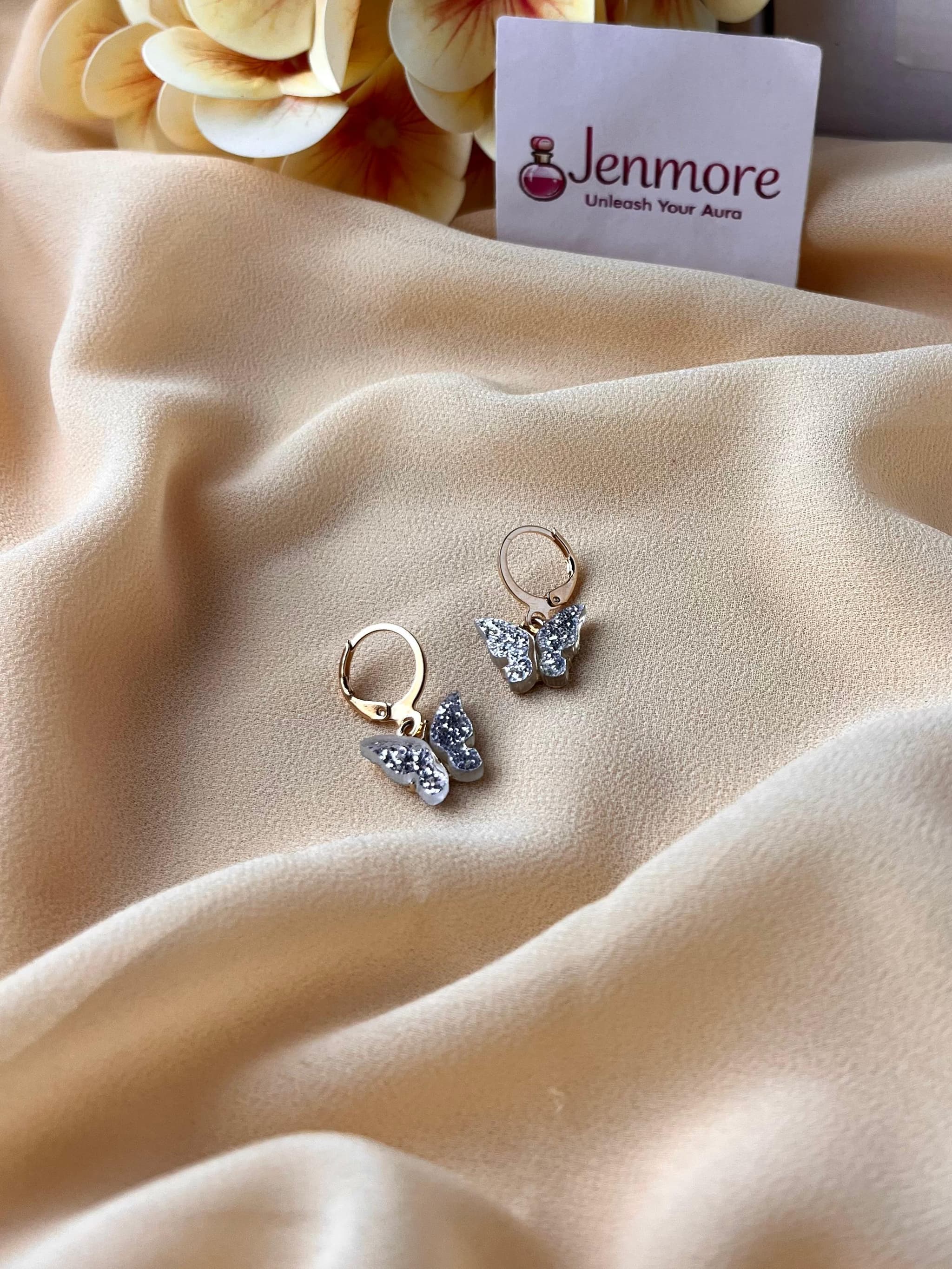 Jenmore Crystal Glitz Butterfly Leverback Drop Earrings — view 2