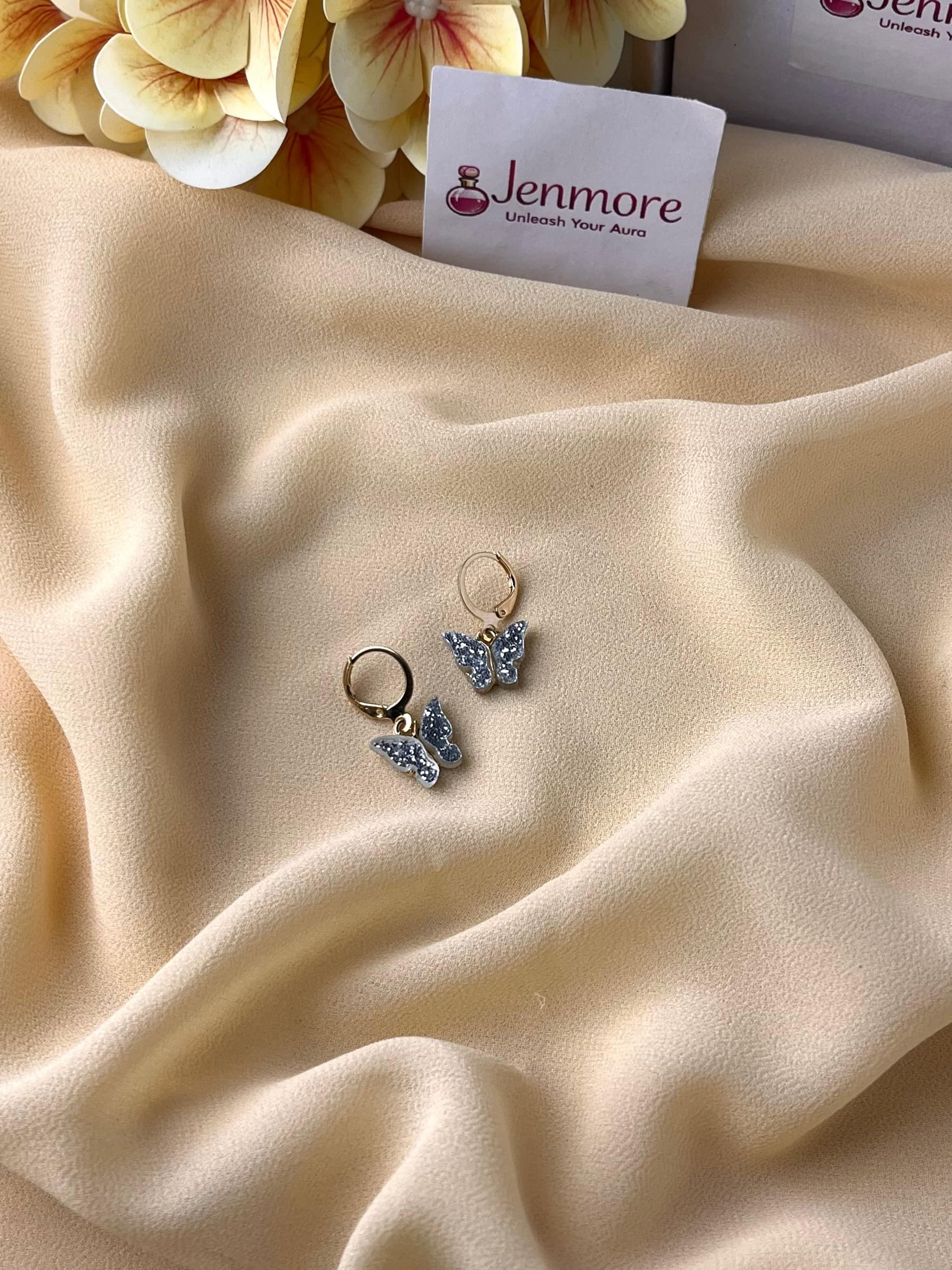 Jenmore Crystal Glitz Butterfly Leverback Drop Earrings — view 3