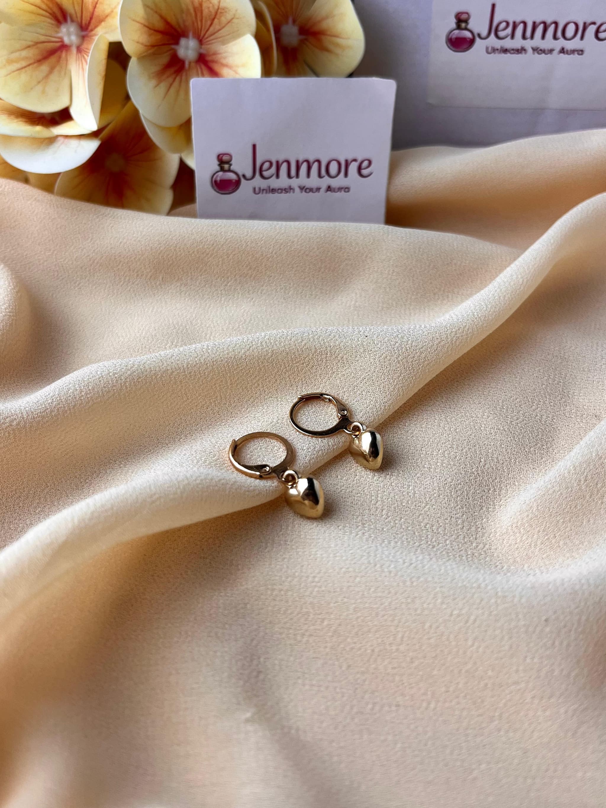 Jenmore Dainty Liquid Metal Puffed Heart Leverback Drop Earrings — view 3
