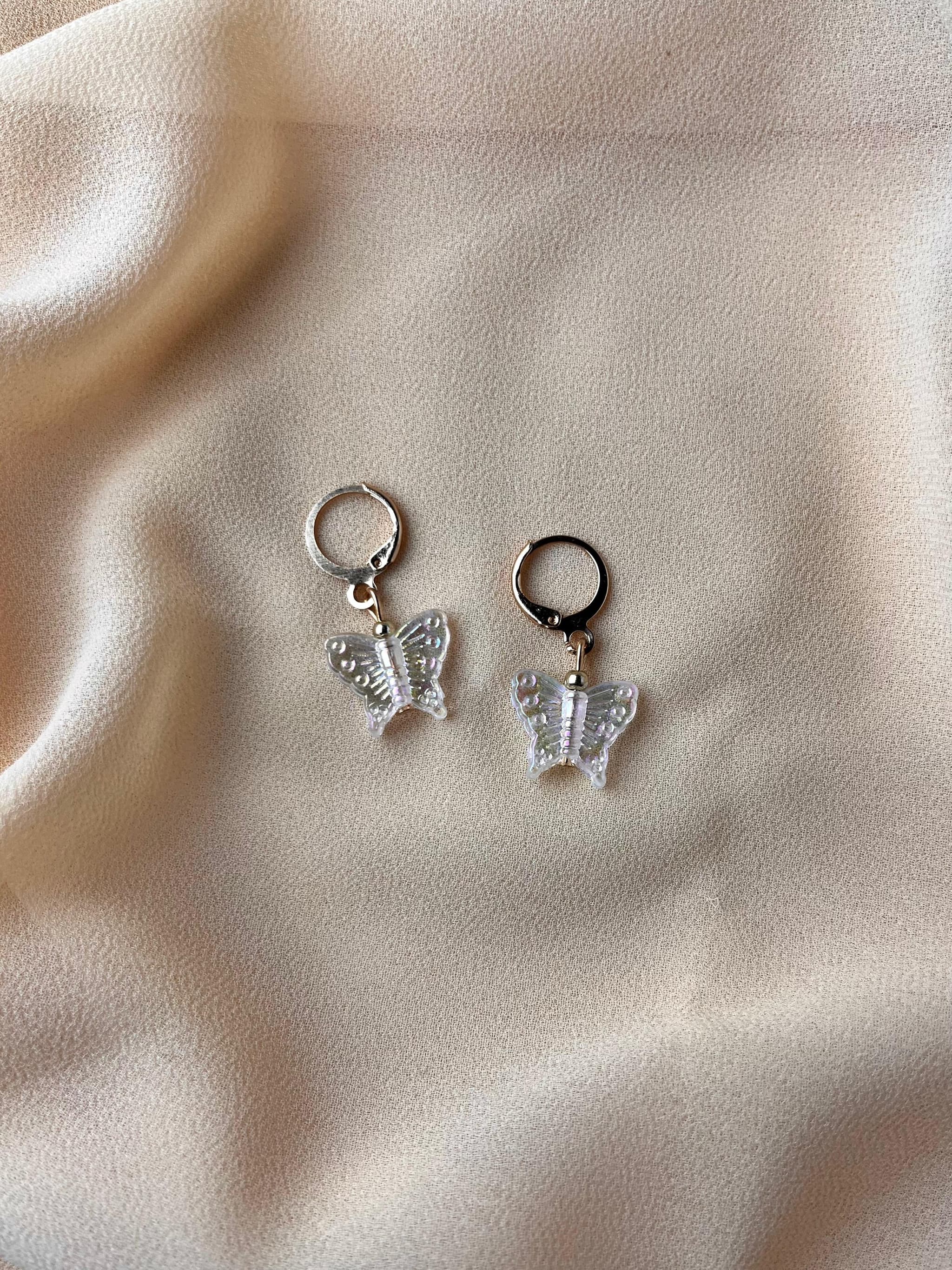 Jenmore Crystal Clear Lucite Butterfly Leverback Drop Earrings