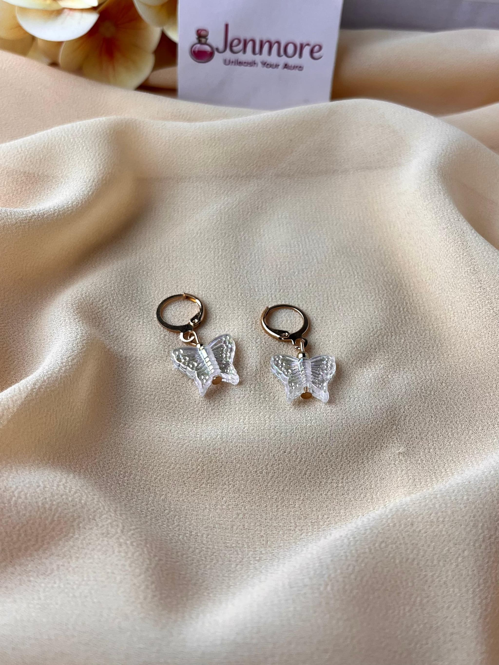 Jenmore Crystal Clear Lucite Butterfly Leverback Drop Earrings — view 2