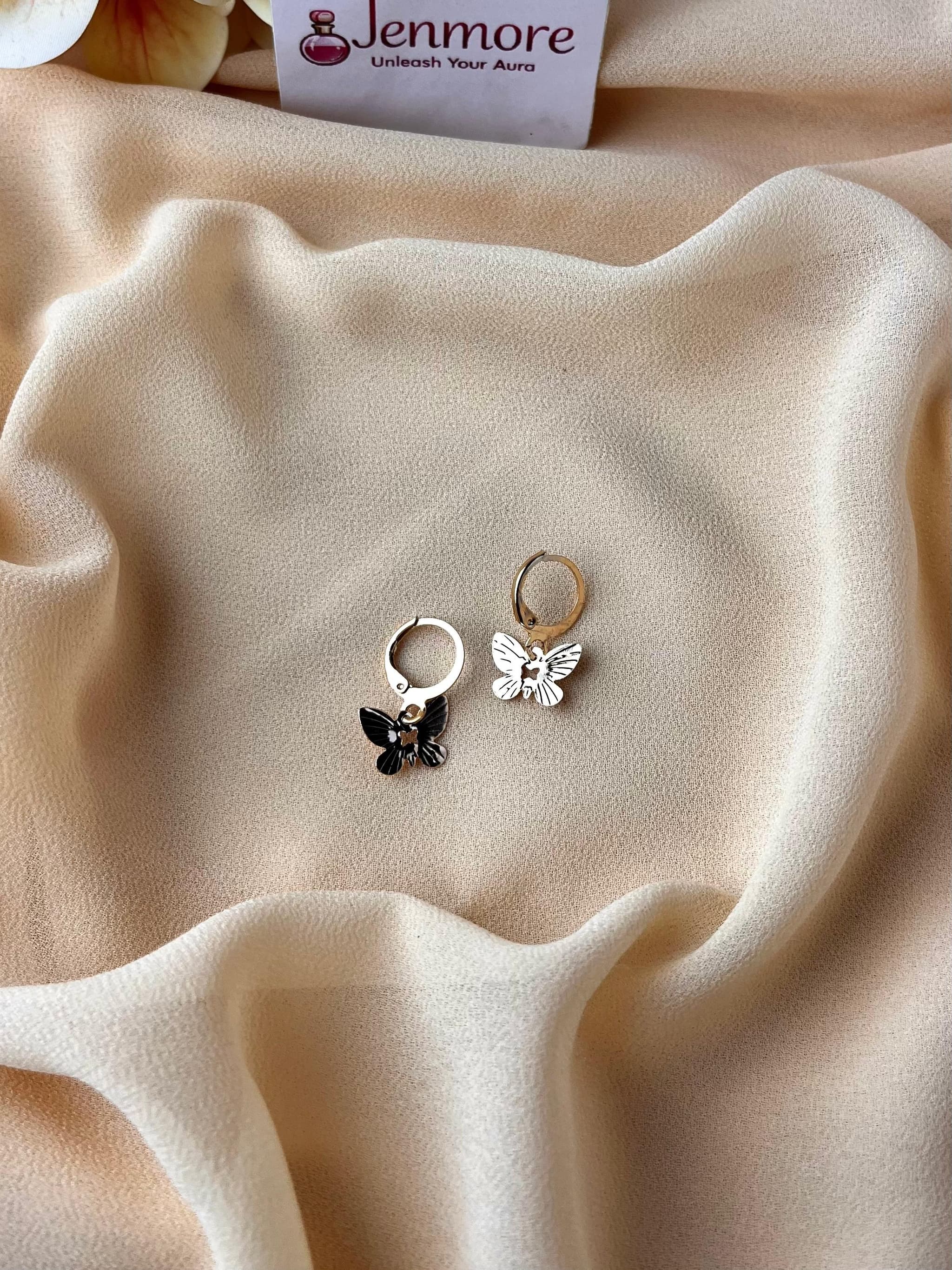 Jenmore Midnight Monarch Black Enamel Butterfly Leverback Drop Earrings