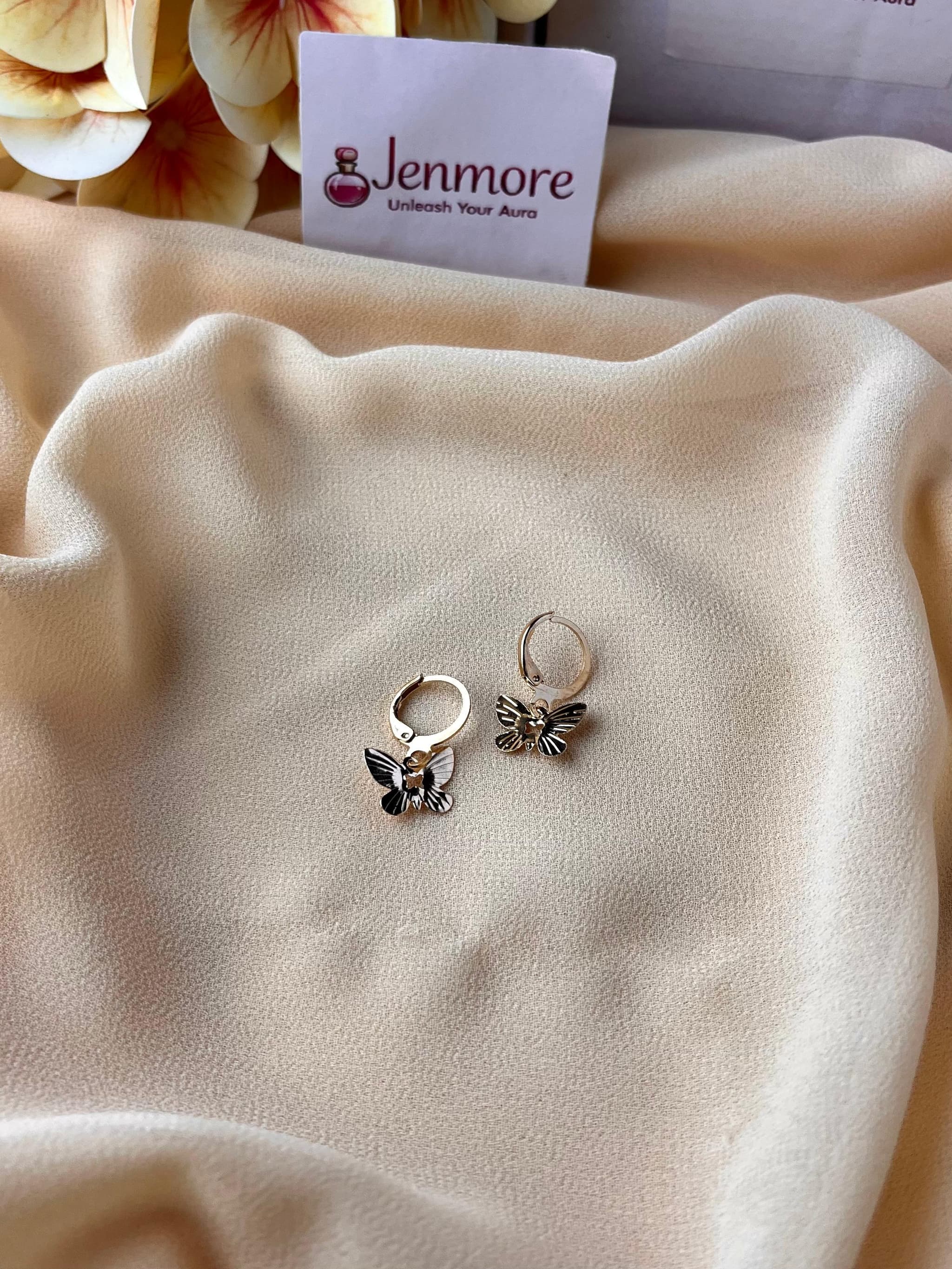 Jenmore Midnight Monarch Black Enamel Butterfly Leverback Drop Earrings — view 3