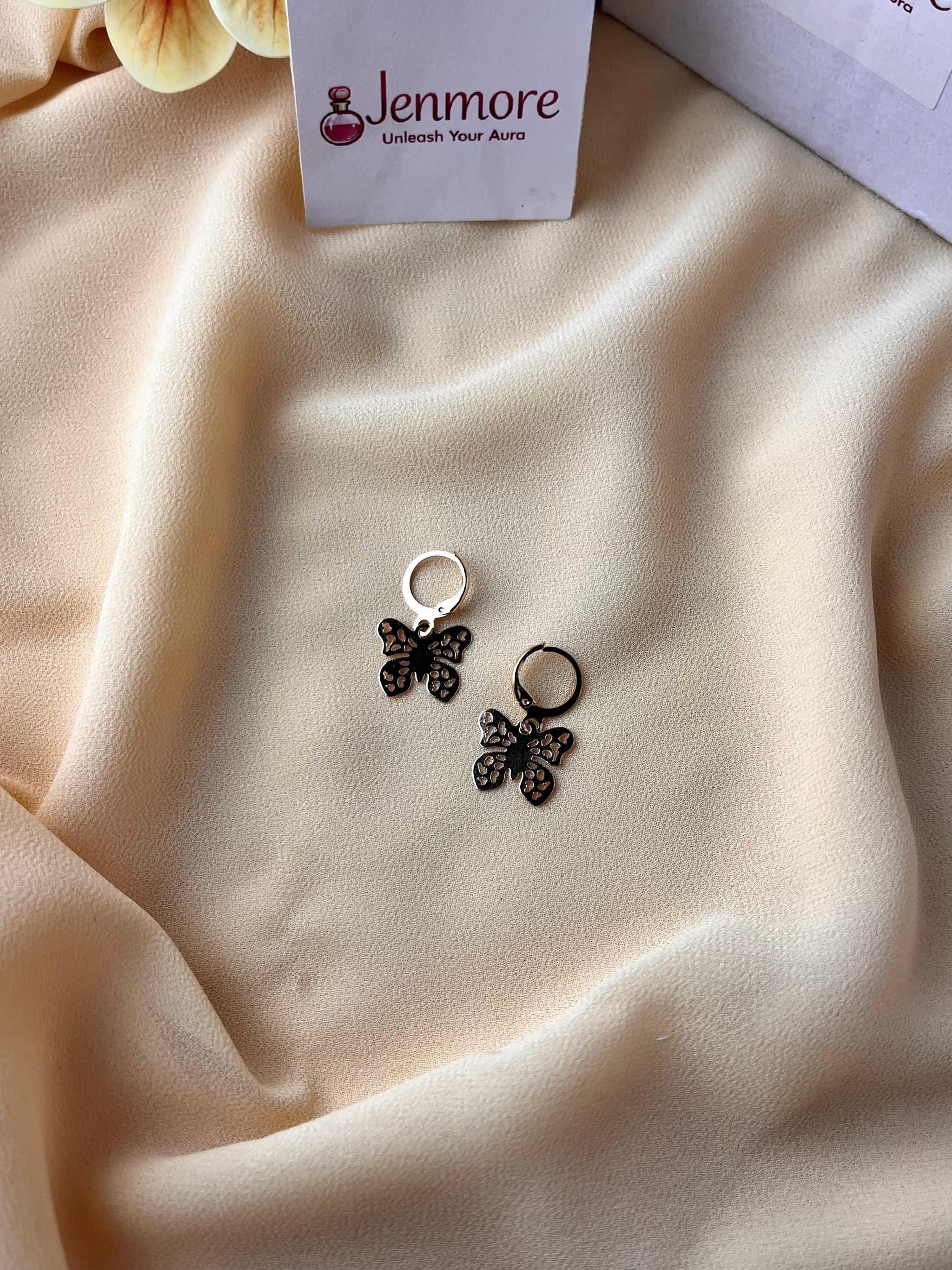 Jenmore Vintage Lace Filigree Butterfly Leverback Drop Earrings — view 2