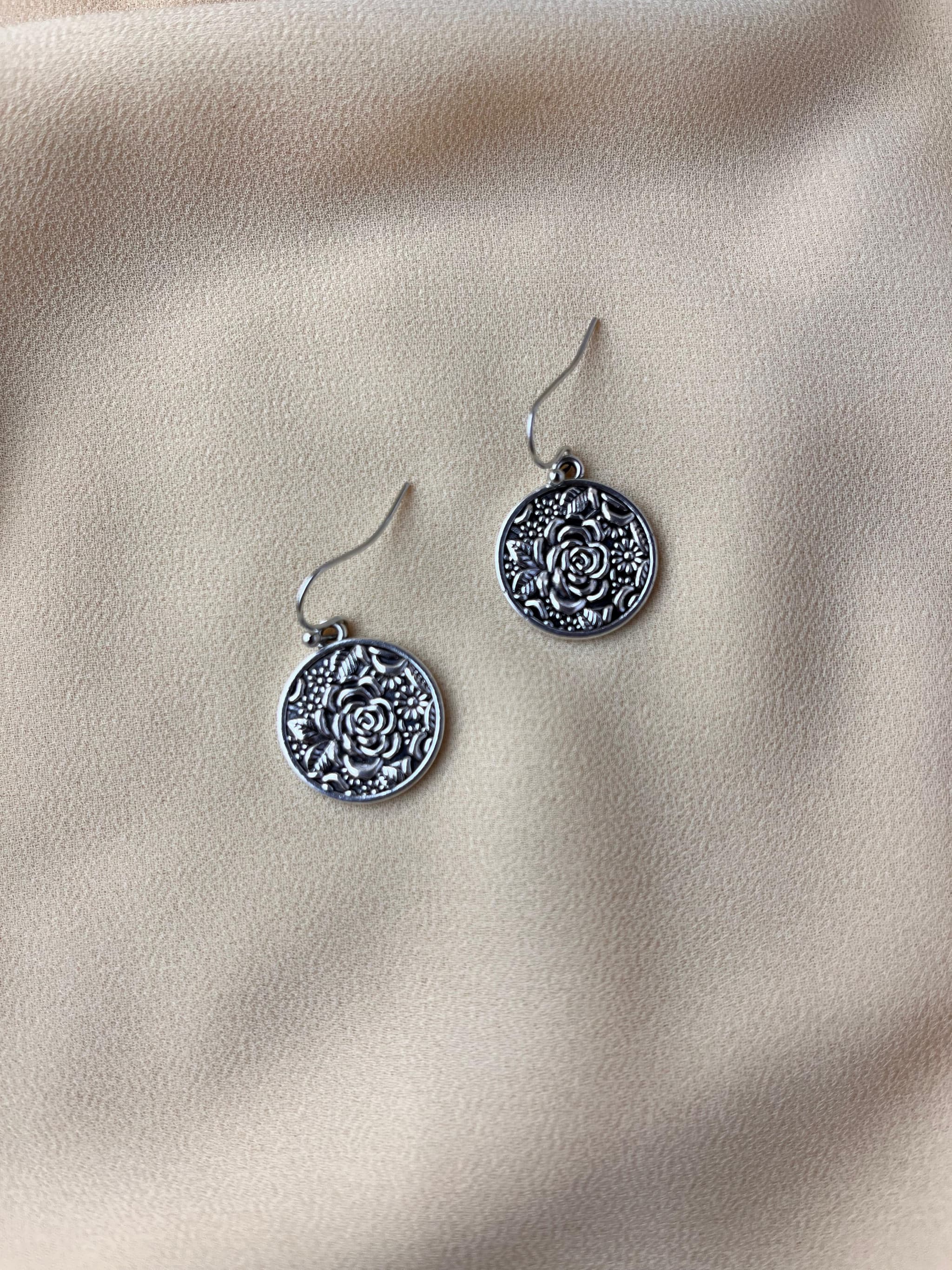 Jenmore Vintage Rose Filigree Drop Earrings — view 2