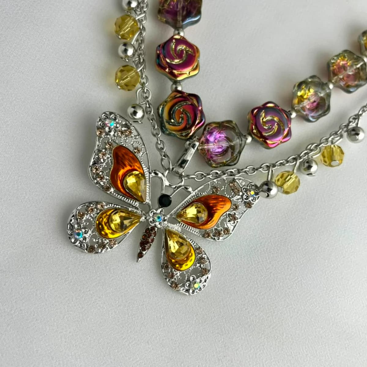 Jenmore Vintage Iridescence Liquid Silver Butterfly Necklace — view 4