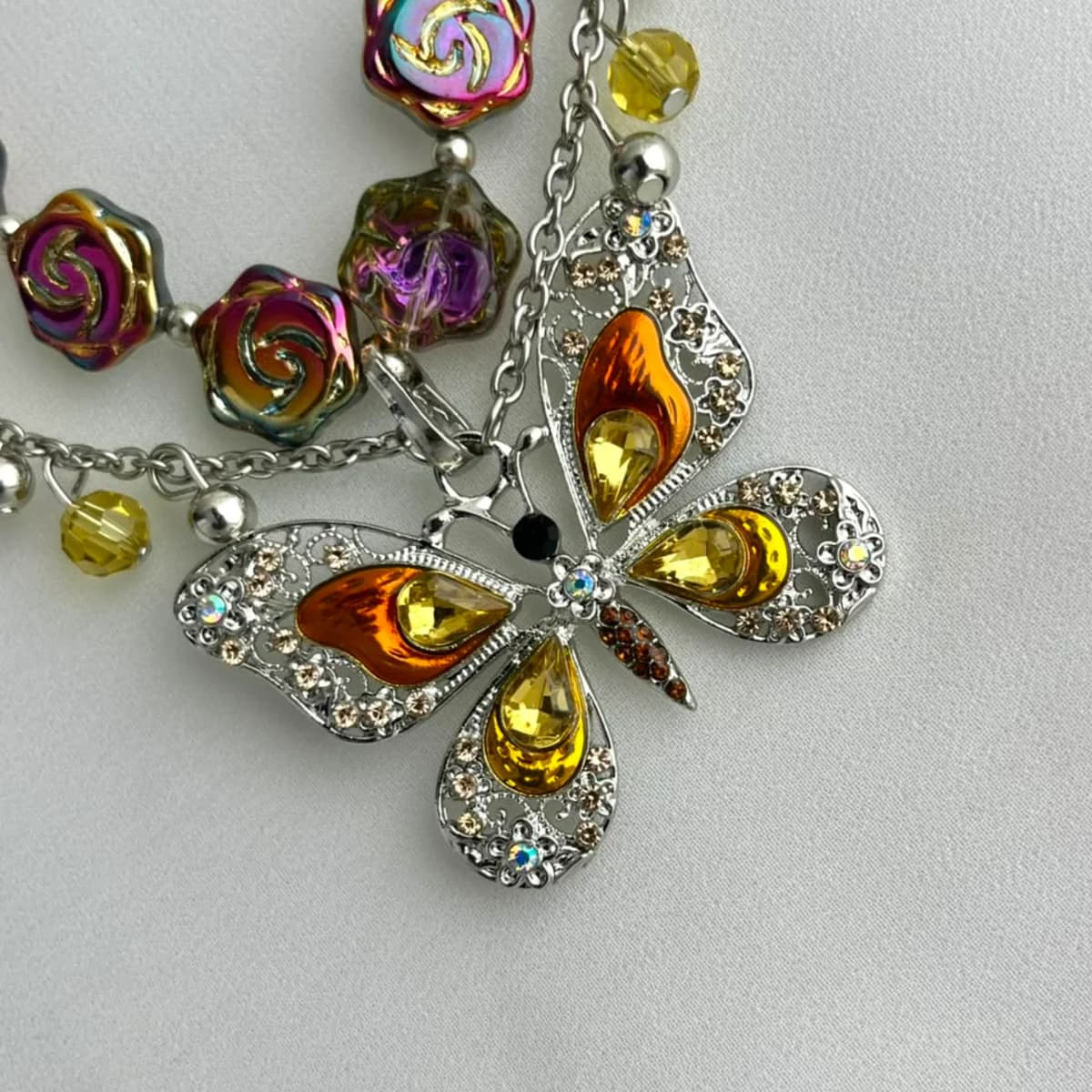 Jenmore Vintage Iridescence Liquid Silver Butterfly Necklace — view 3