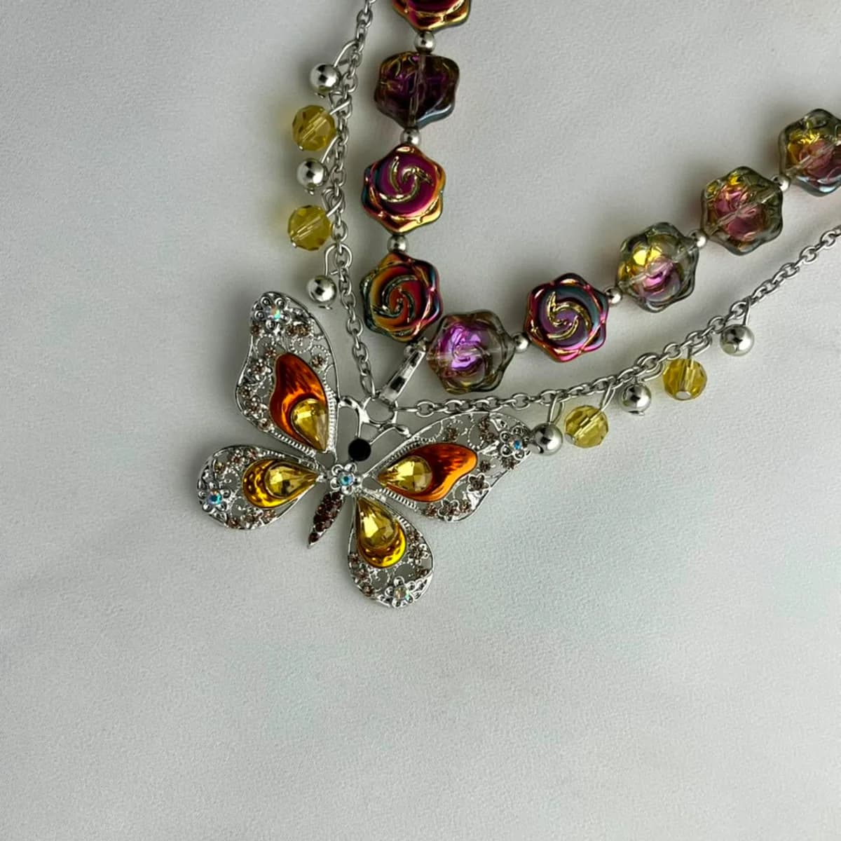 Jenmore Vintage Iridescence Liquid Silver Butterfly Necklace — view 2