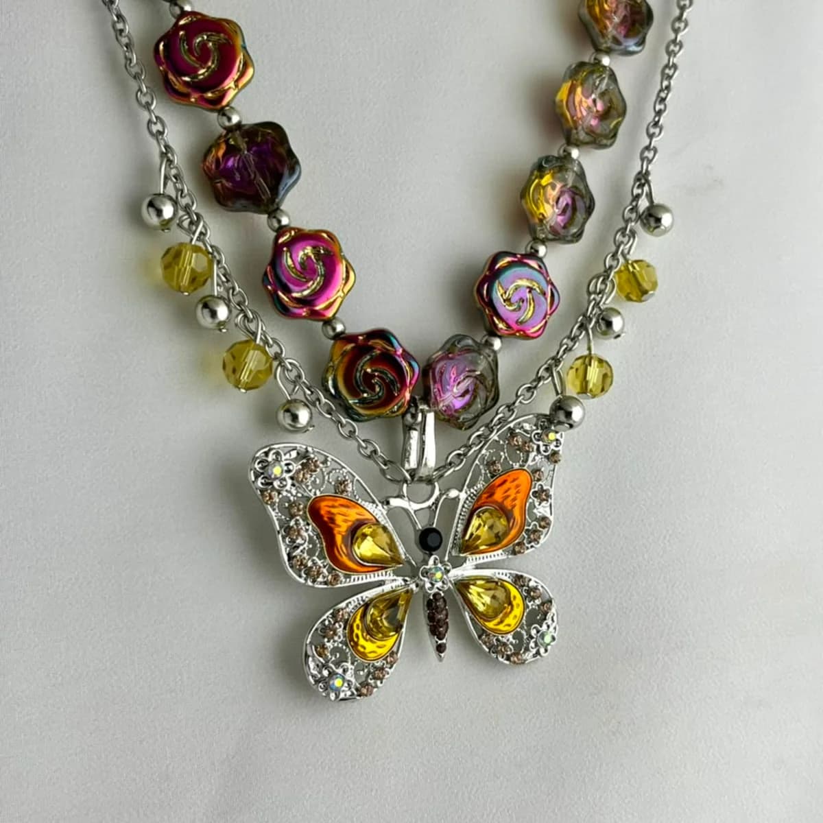 Jenmore Vintage Iridescence Liquid Silver Butterfly Necklace — view 5